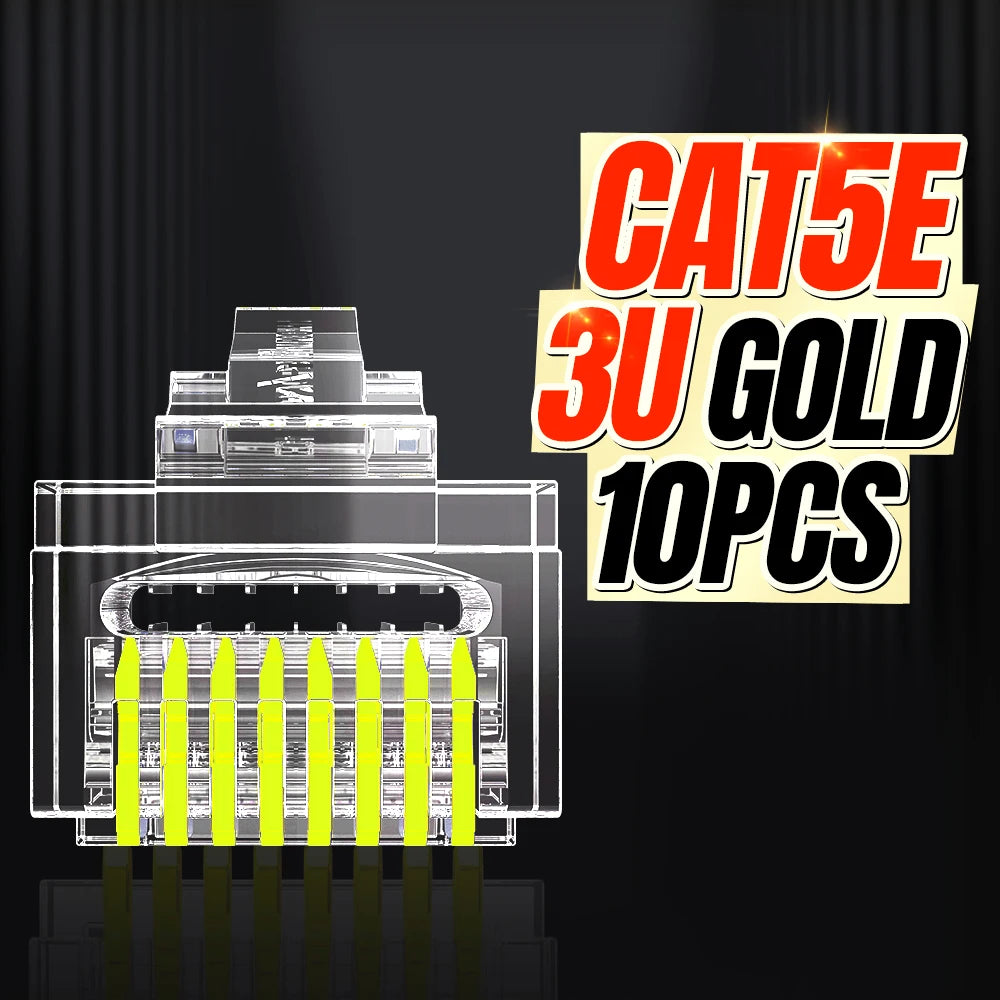 AMPCOM RJ45 Connector Pass Through CAT6 CAT5E Modular Plug Network Ends UTP 3U 50u Gold Plated 8P8C Crimp End for Ethernet Cable
