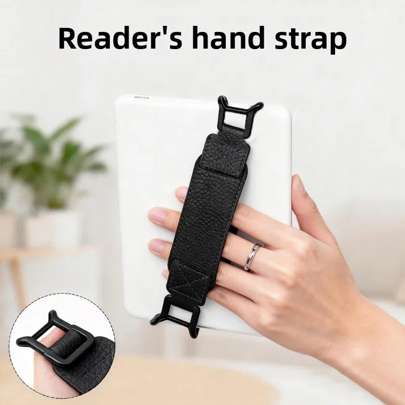 PU Leather EReader Hand Strap Holder Anti-Drop Secure Grip Strap for E-Book Reader Tablet Protective Case Adjustable Palm Strap