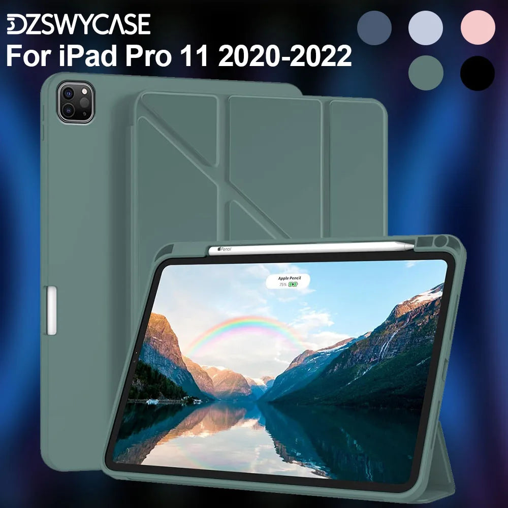 Y-Trifold Case for iPad Pro 11 Inch (2022/2021/2020, 4th/3rd/2nd Generation), with Pencil Holder, Auto Sleep/Wak Cover
