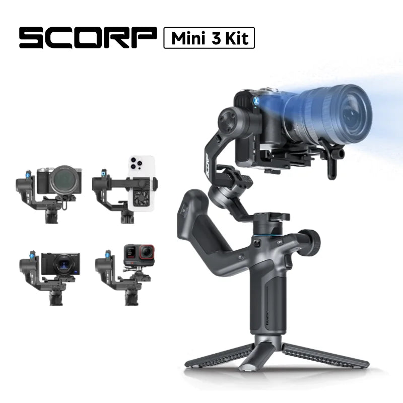FeiyuTech SCORP Mini 3 Kit Gimbal Stabilizer with Built-in 4.0 Intelligent AI Tracking for Mirrorless Action Camera & Smartphone