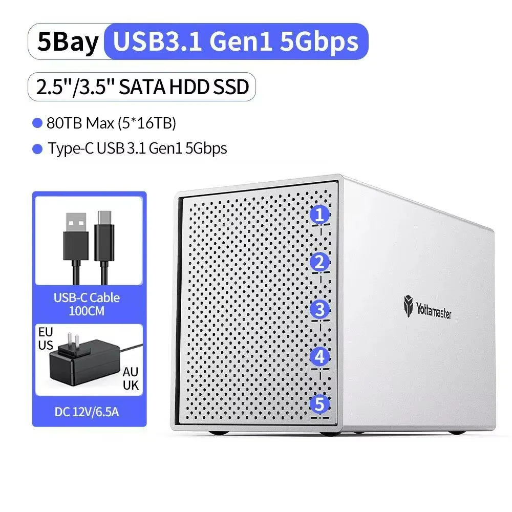 【Local Warehouse!】Yottamaster Aluminum PS500C3 USB3.1 Type C External Hard Drive Enclosure for 2.5" 3.5" SATA HDD SSD Storage