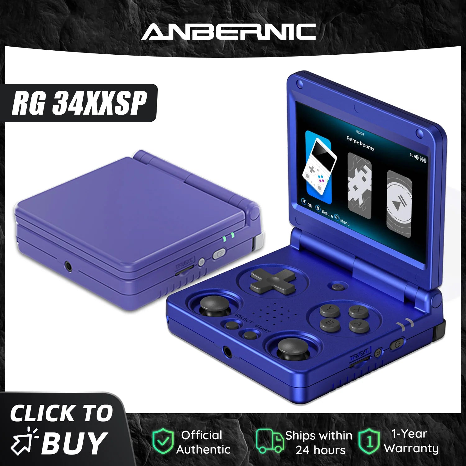 Anbernic RG34XXSP 3.4-Inch IPS Linux 64-bit Game Console H700 Quad-Core 1GB Retro Game Player HD-Connect To TV RG 34XXSP 3300mAH