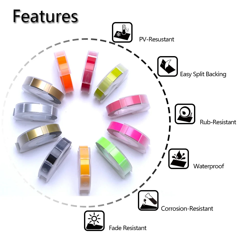 6MM 9MM 12MM 3D Embossing Label Refill Printer Ribbon PVC LABEL Motex E101 1610 12965 1880 Label Machine Tapes