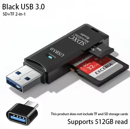 2-in-1 USB 3.0 High Speed Card Reader TF Memory Card Adapter Portable USB Flash Drive Design for PC Laptop Office Accessories