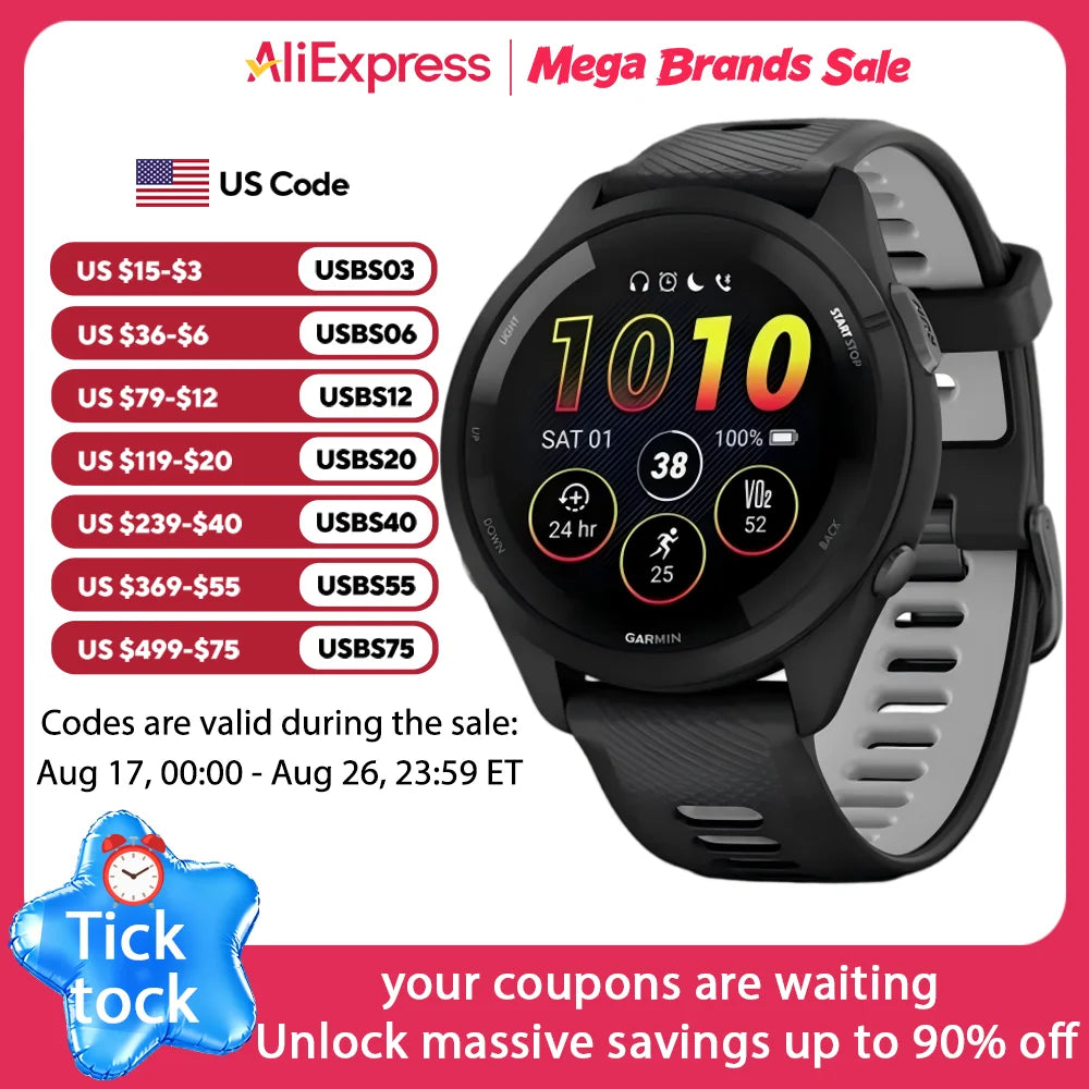 Garmin Forerunner 265 Outdoor GPS Smartwatch, Multi-Band Navigation with Topo Map, Altimeter Compass, 24/7 Health Tracking SpO2 Sleep Monitor, Cycling Running Hiking Triathlon