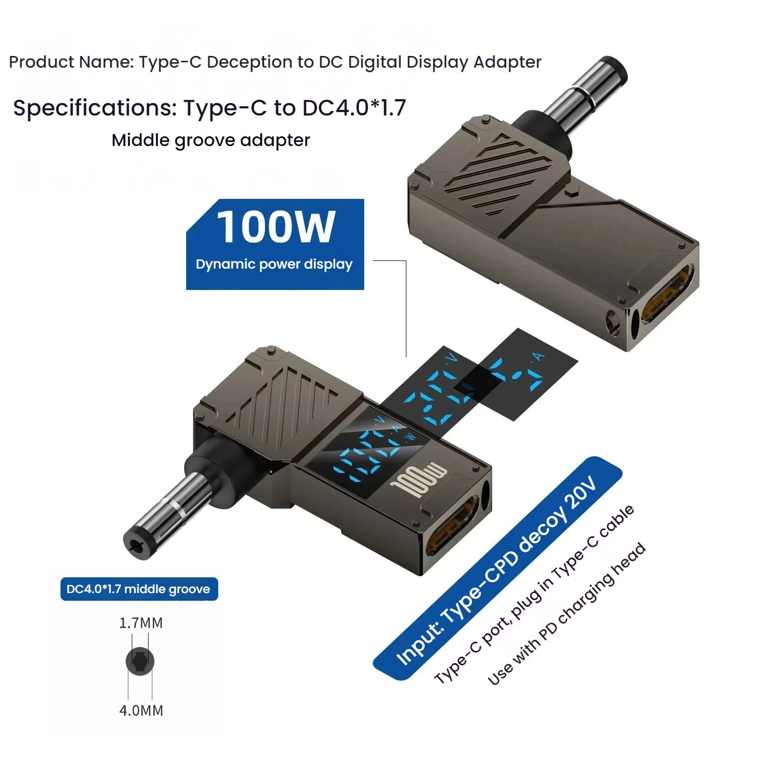 PD 100W Laptop Power Charger Converter Female Type-C To DC Male Jack Plug Supply Adapter Connector 5A For Notebook Computer PC