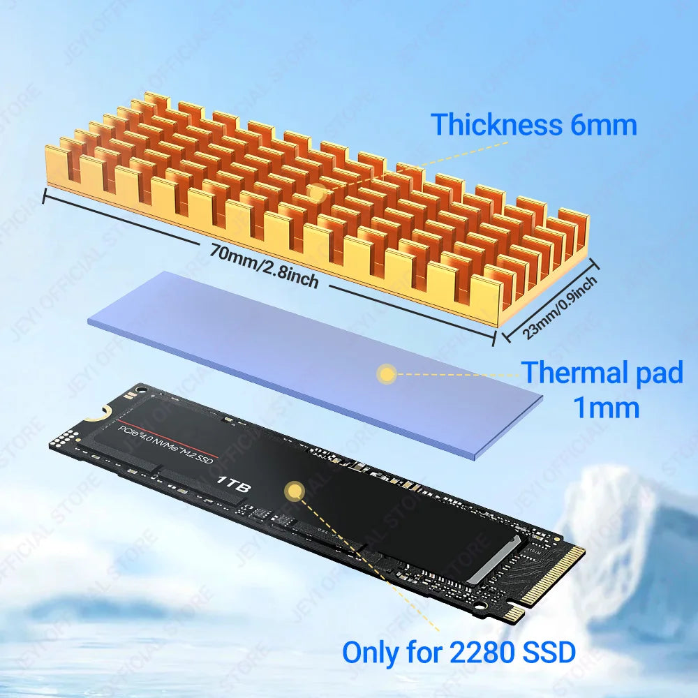 JEYI M.2 SSD Heatsink Aluminum Cooler Multi-version NVMe Radiator with Thermal Pad, Dust Paper for PS5/PC/Laptop M2 2280 SSD