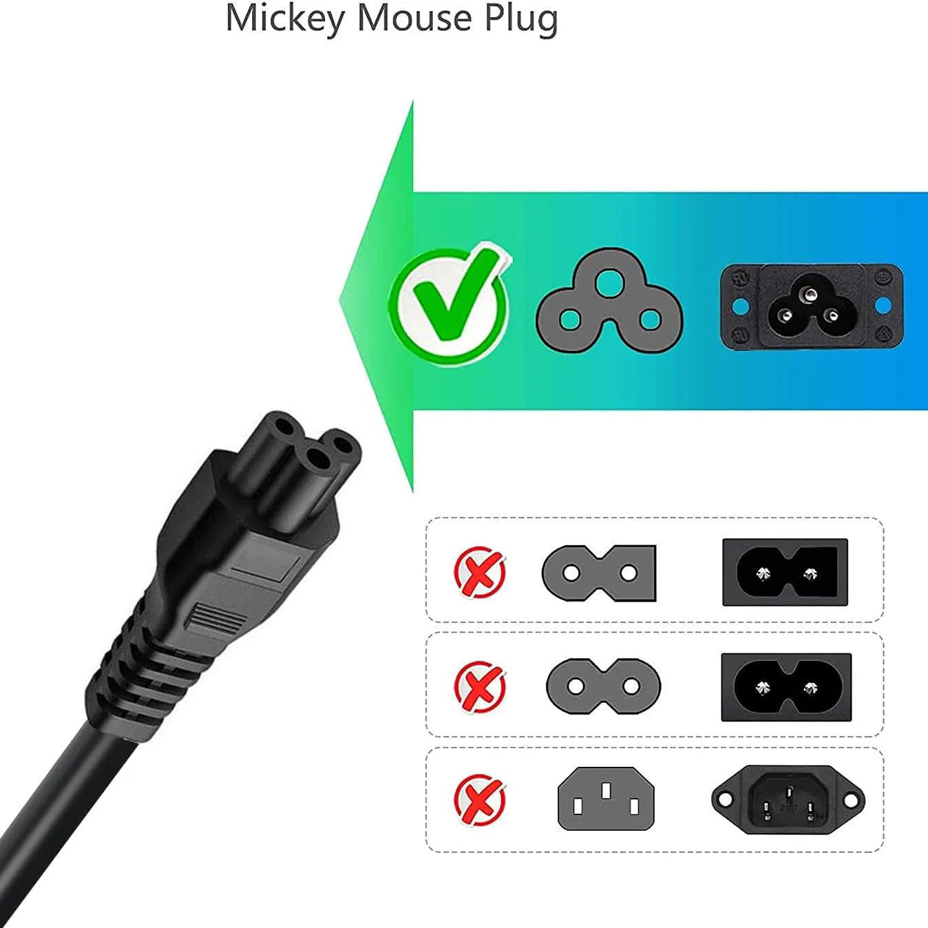 Short AC Power Cord C5 Plug EU AU US UK AC Power Cable IEC320 C5 Cloverlea Power Lead for Laptop Power Adapter Monitor Projector