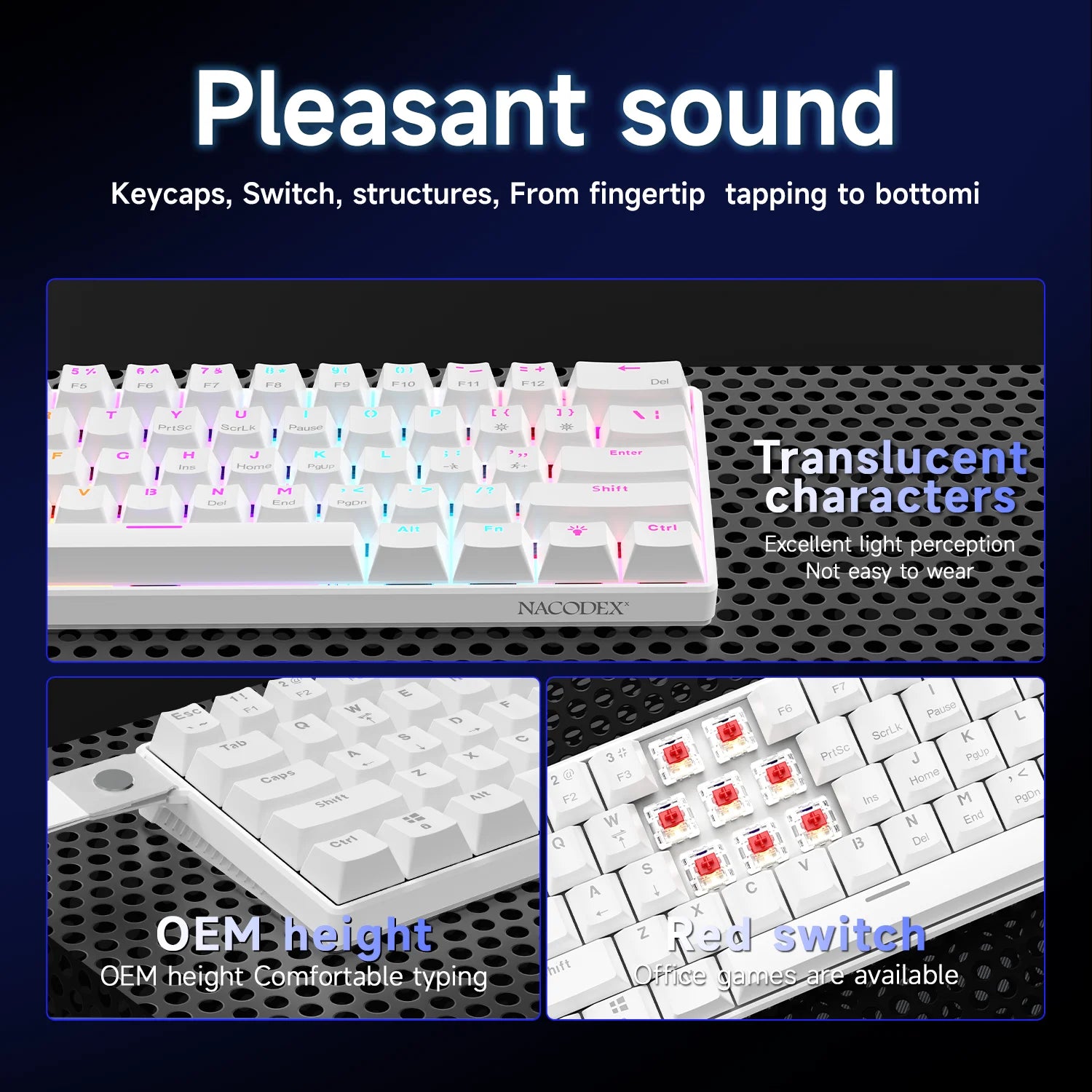AJAZZ NK61 Wired Mechanical Keyboard, Mixed Backlight, Compact Mini Layout, Detachable USB-C Cable, Keycap Puller Included