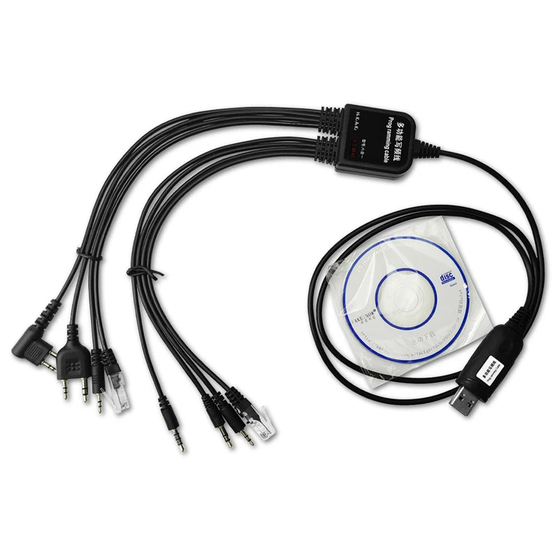 8 In 1 USB Programming Cable For Baofeng Kenwood TYT QYT Motorola AXU4100 Yaesu ICOM Walkie Talkie Radio Car Radio CD Software