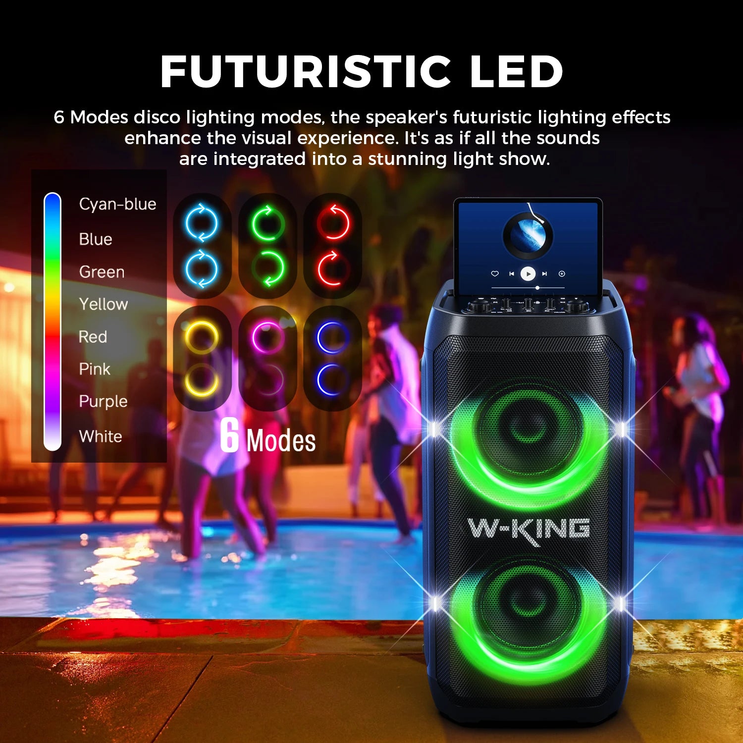 W-KING T12 Tragbare Bluetooth-Lautsprecher-Box mit 370W MAX Pro Sound, Lichtshow, CSB, Bass Boost, Rollen und Teleskopgriff