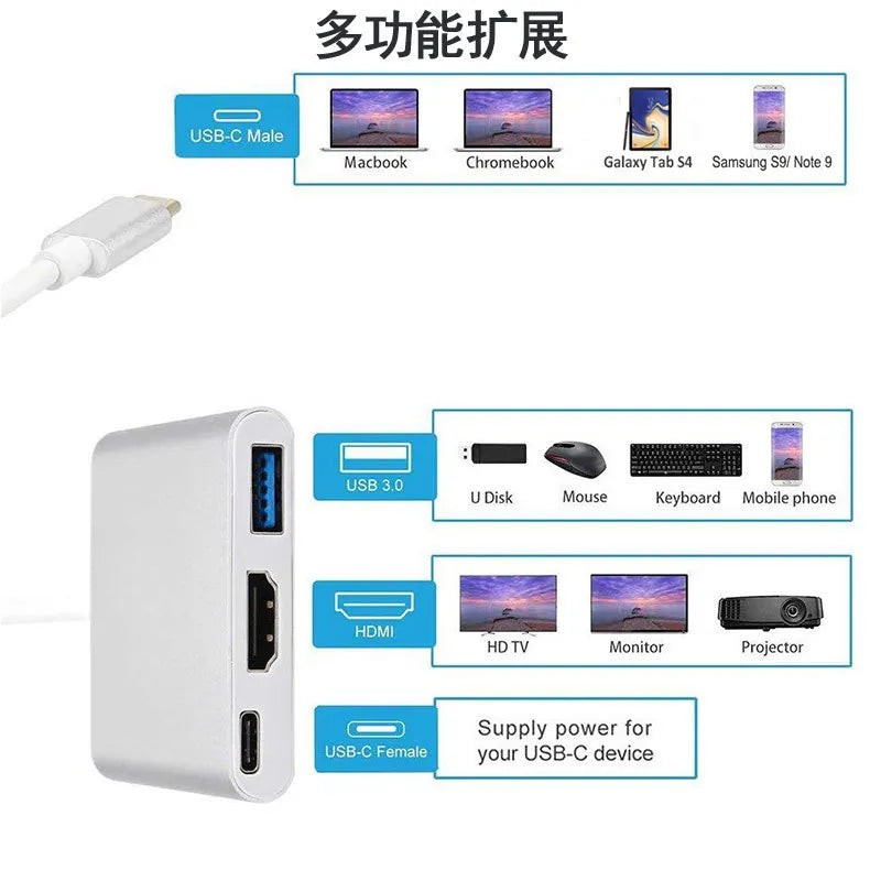 4K TYPE C to HDMI-Compatible Adapter USB3.1/3.0 Hub Type C Charging Converter for Samsung S23 Ultra Huawei Xiaomi Laptop Macbook
