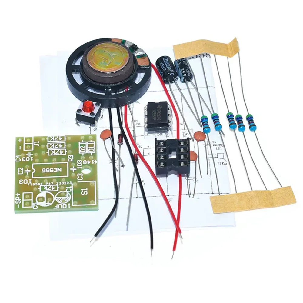 Electronic Components Kit Professional NE555 Doorbell DIY Kit - Dual Tone Ding Dong Sound PCB Soldering Practice with Complete