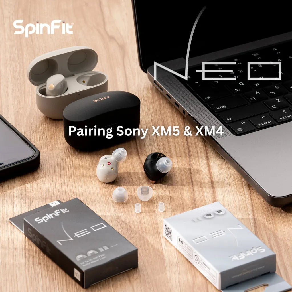 SpinFit NEO for IEM Silicone Patented Eartips Secure Fit Comfort Reduce Allergic Reaction with Adapters for Slim Nozzles 1 pair