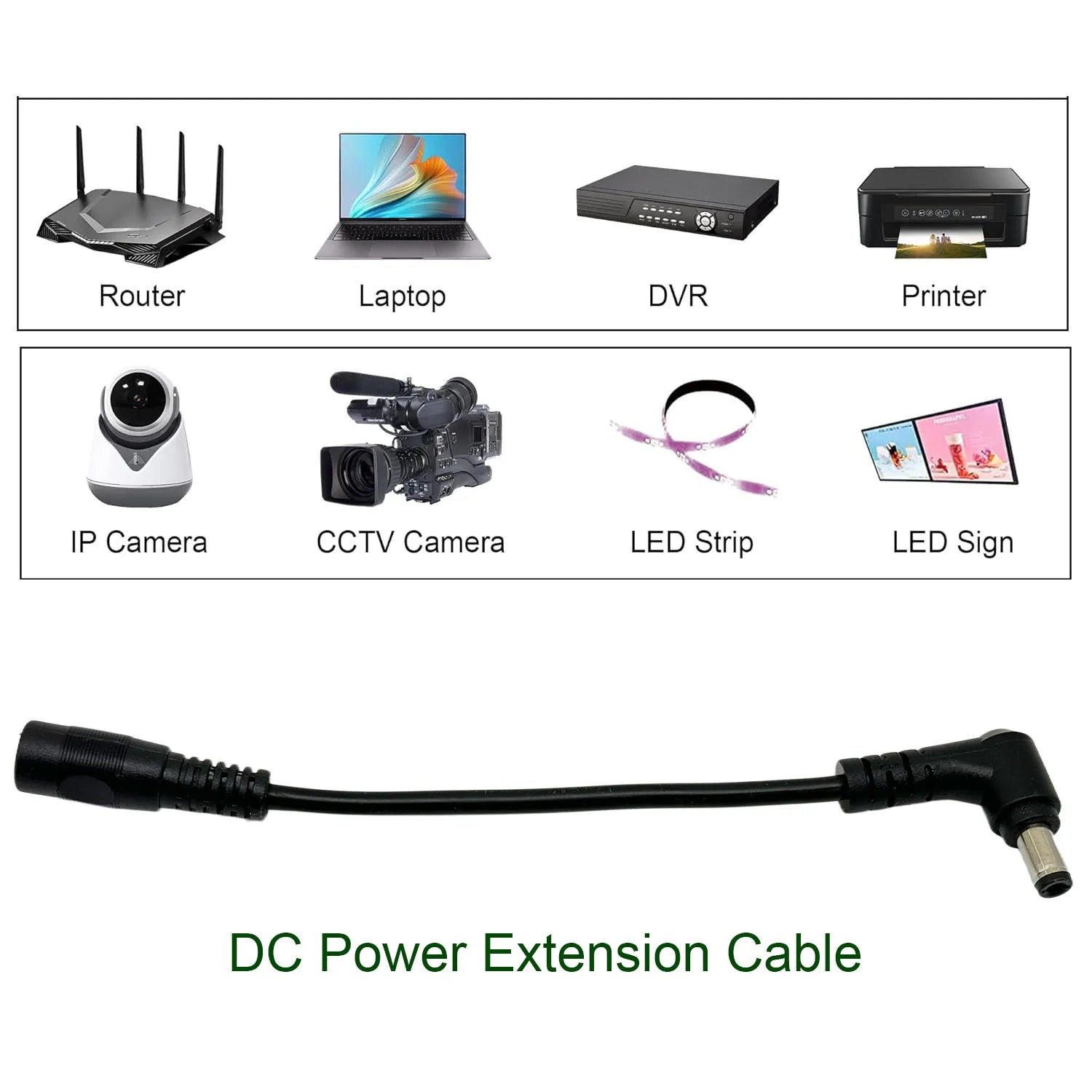 2pcs CCTV DC Power Plug 5.5mm X 2.5mm Male Right Angle To 5.5mm X 2.1mm Female Adapter Extension Adapter Cable Cord LED Strip