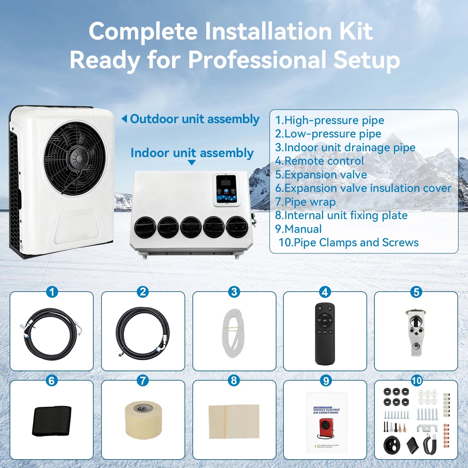 Treeligo 12V Universal Electric Air Conditioner 12V RV Automotive Split Air Conditioning Car Truck Parking Camper Van Tractor