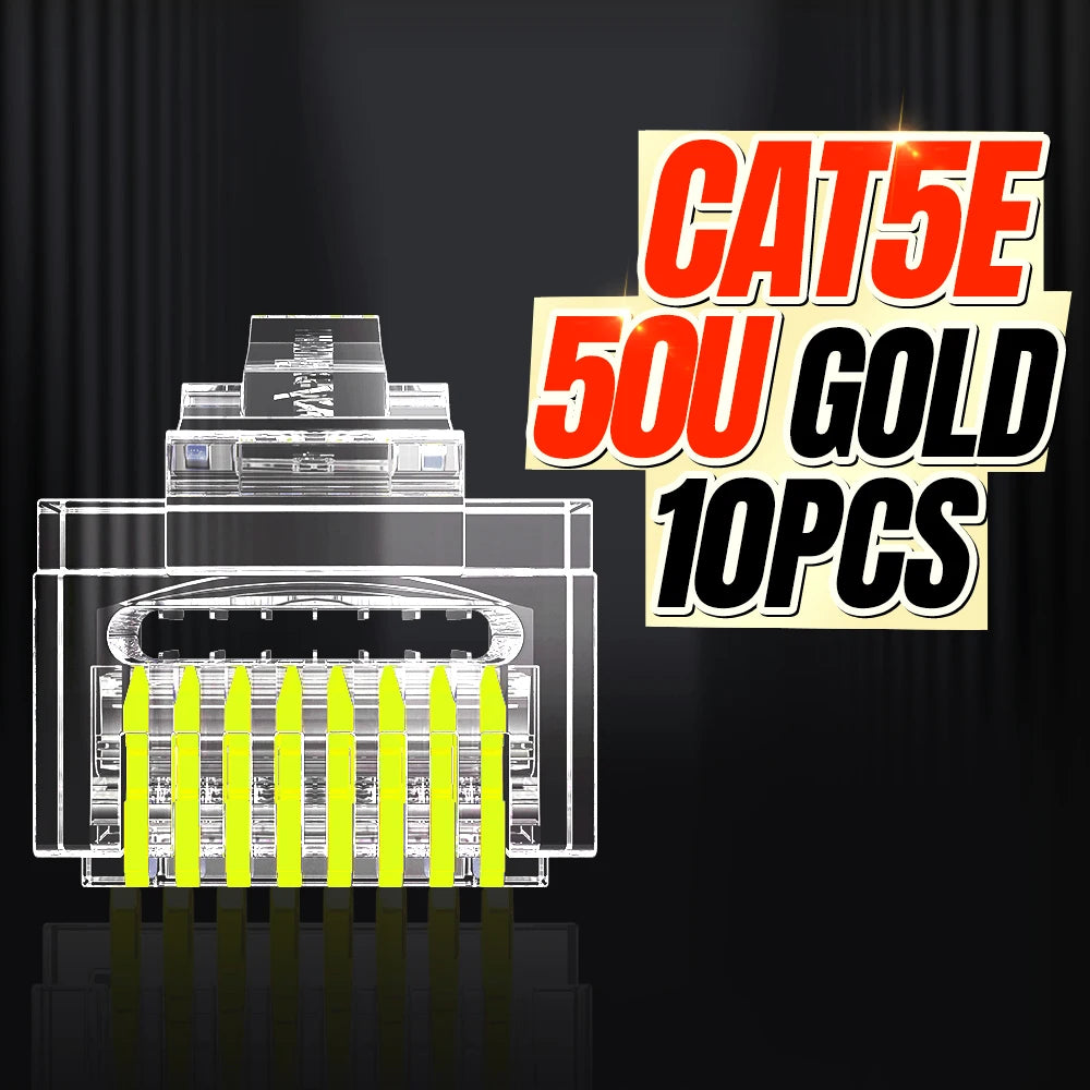 AMPCOM RJ45 Connector Pass Through CAT6 CAT5E Modular Plug Network Ends UTP 3U 50u Gold Plated 8P8C Crimp End for Ethernet Cable