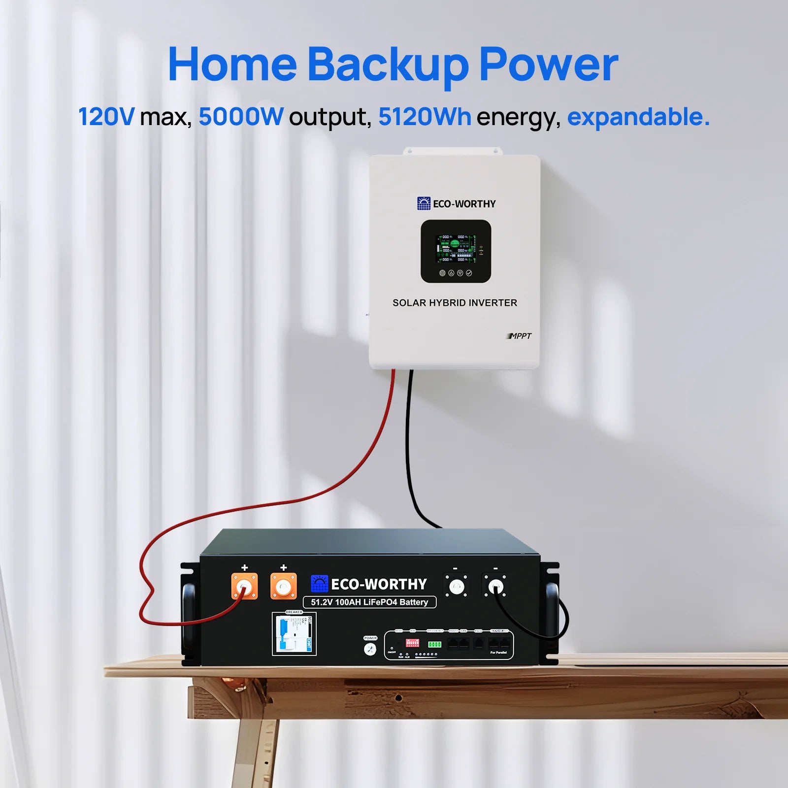 ECO-WORTHY Home Backup Power 48V 100Ah LiFePO4 Lithium Battery Bluetooth | UL1973 & UL9540A & CEC +5kW 48V Off-grid Inverter