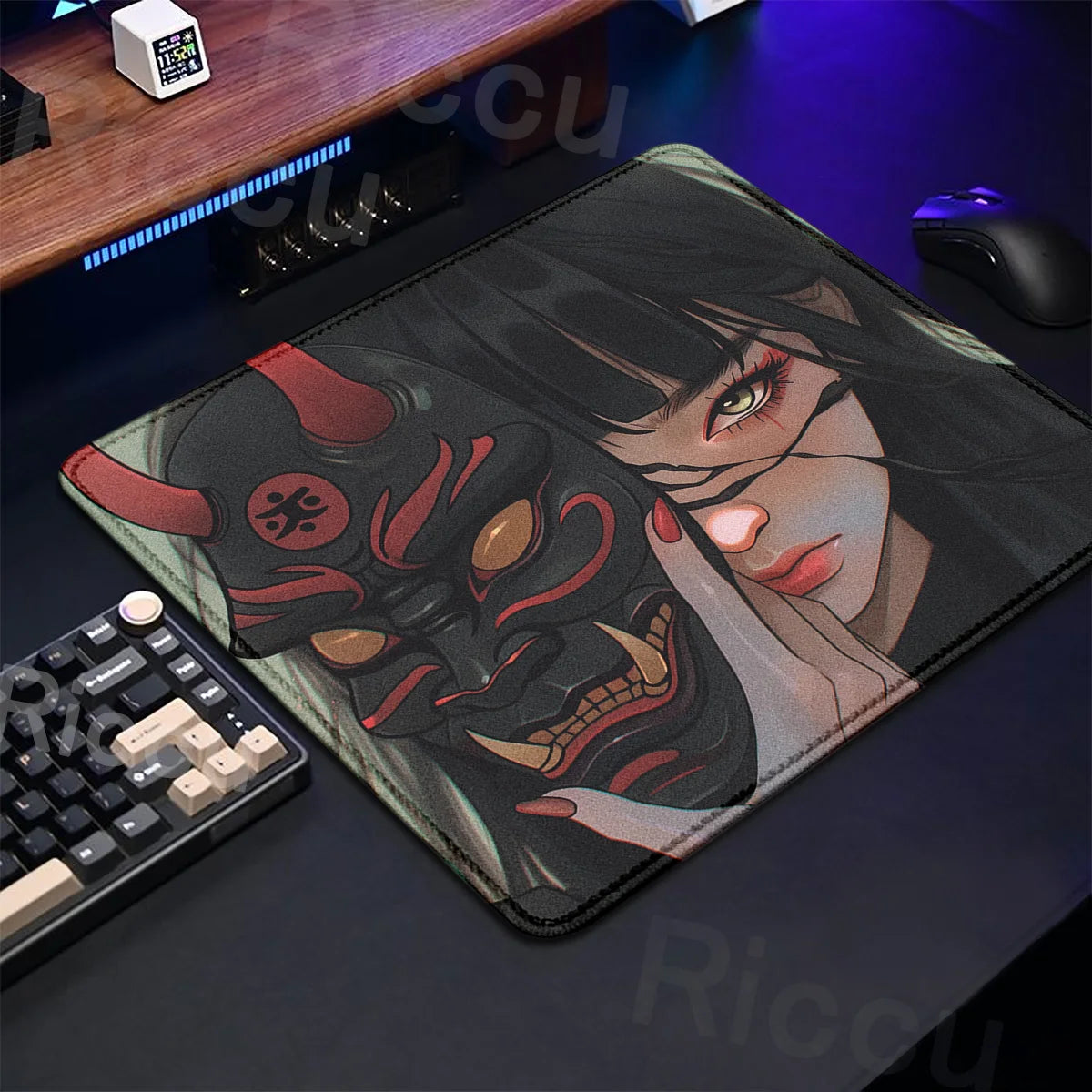 Small Size Anime Mouse Pad Oni Mask Girl Premium Deskmats Game Professional E-Sports Mousepad High Quality Non-slip Keyboard Pad