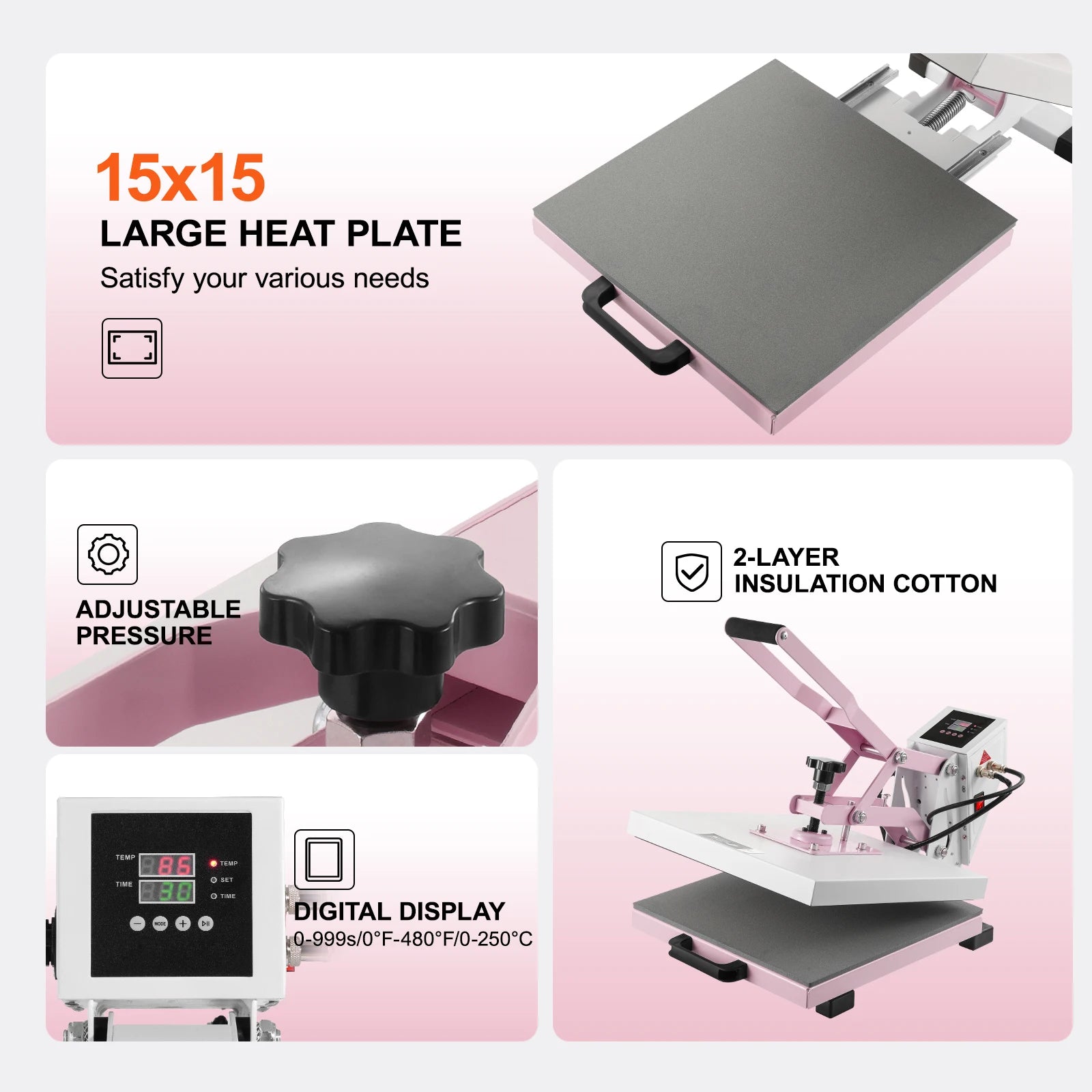 SucceBuy  15 x 15in Heat Press Machine, Slide Out Heat Transfer Machine Fast and Even Heating 2-Layer Insulation Cotton