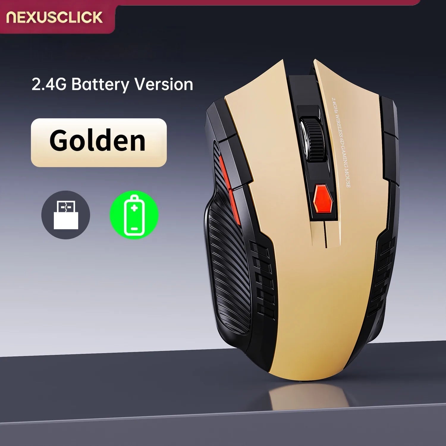NEXUSCLICK Wireless Optoelectronic Mouse,1600DPI 6 Silent clicks New Game&Craft Gift Mice in Stock USB Receiver for Office Gamer