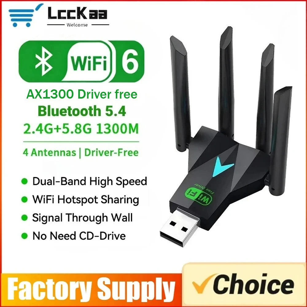 1300Mbps USB WiFi Bluetooth 5.4 Adapter Dual Band 2.4G/5Ghz Wireless Network Card Wireless Receiver WiFi Dongle for PC Laptop