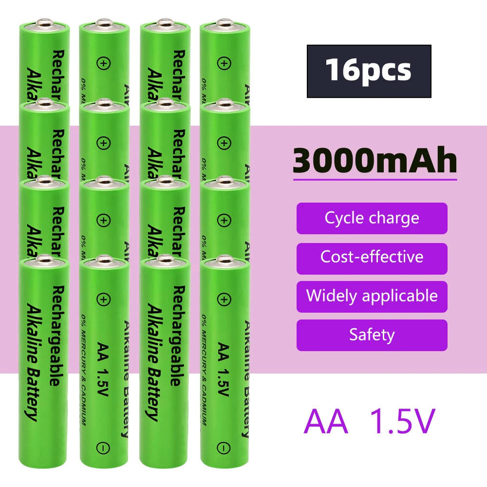 1.5V AA Rechargeable Alkaline Battery 3000mah For Torch Toys Clock MP3 Radio Video Game Digital Camera AA AAABattery