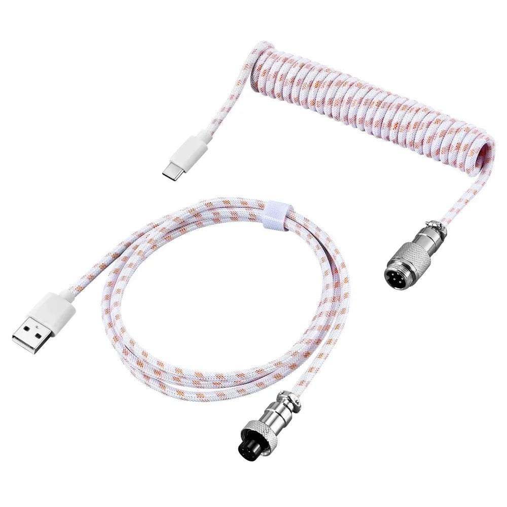 USB Type C Mechanical Keyboard Coiled Cable Hardware Linker Computer Aviation Mechanical Cable Spiral Gaming USB Keyboard Cable