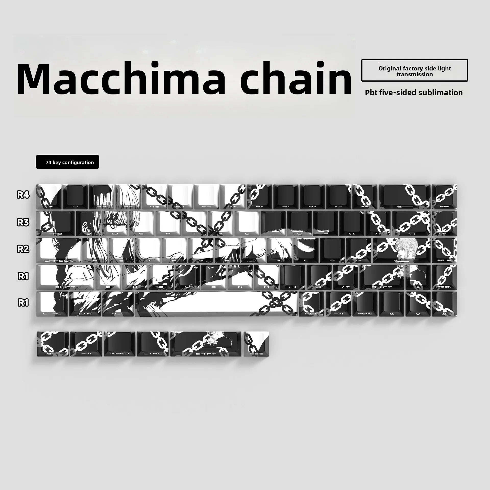 Chains Makima-style Keycaps - Original Height Side-printed Translucent PBT Keycaps, Compatible with 60%/68%/75% Keyboards