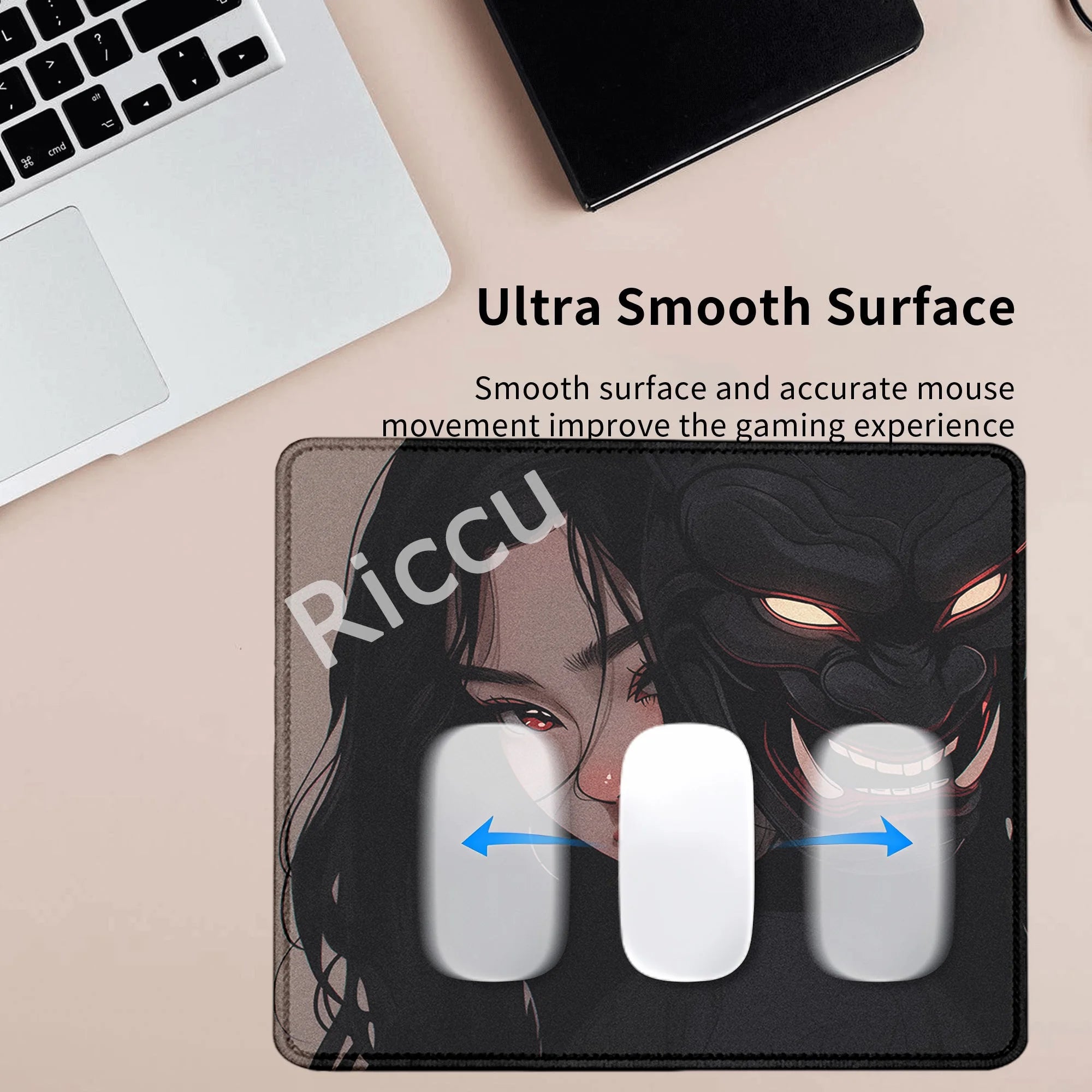 Small Size Anime Mouse Pad Oni Mask Girl Premium Deskmats Game Professional E-Sports Mousepad High Quality Non-slip Keyboard Pad