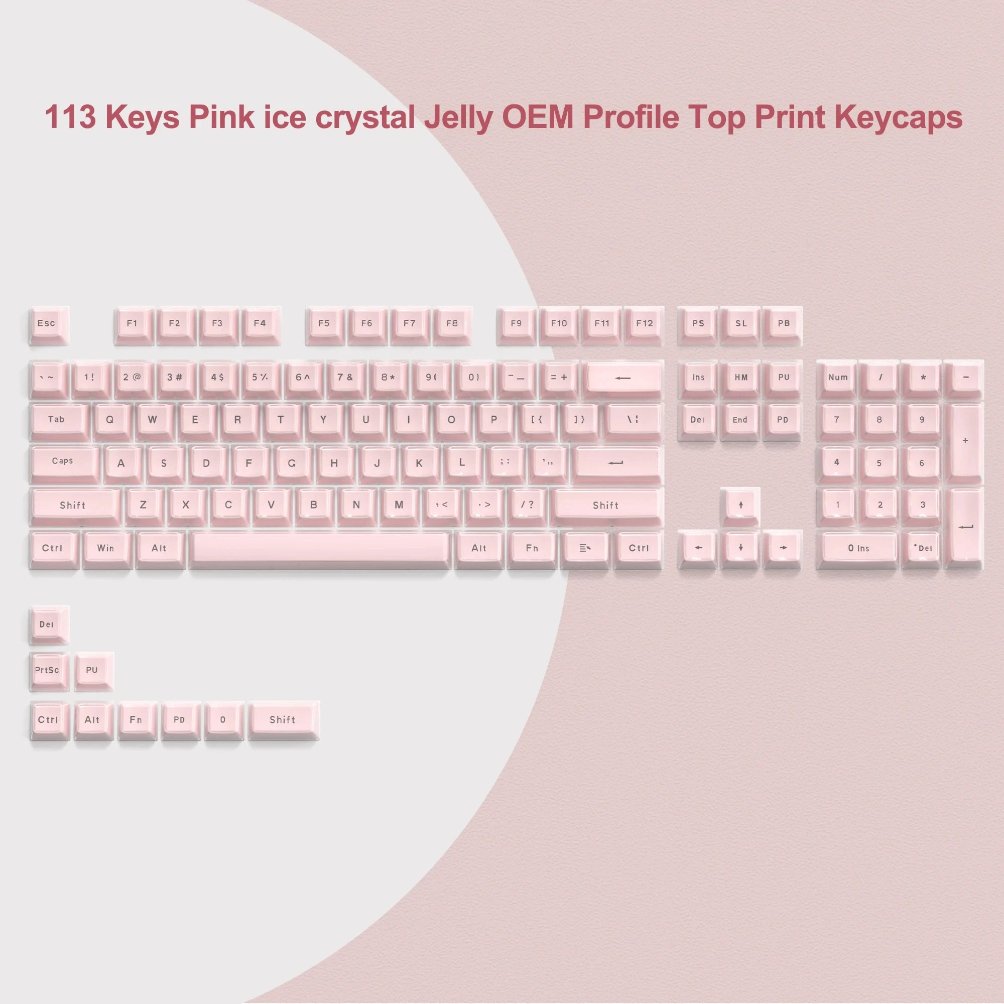 OEM Profile Pink Jello Crystal Keycap Translucent Clear Keyboard Keycap for Cherry Gateron MX Switches Mechanical Gamer Keyboard