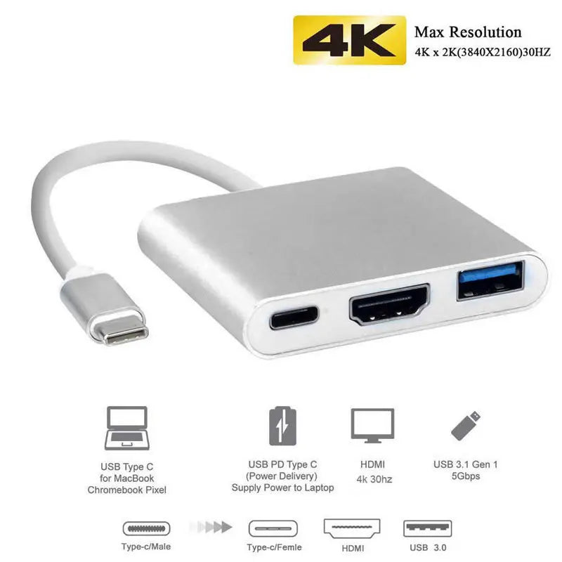 4K TYPE C to HDMI-Compatible Adapter USB3.1/3.0 Hub Type C Charging Converter for Samsung S23 Ultra Huawei Xiaomi Laptop Macbook