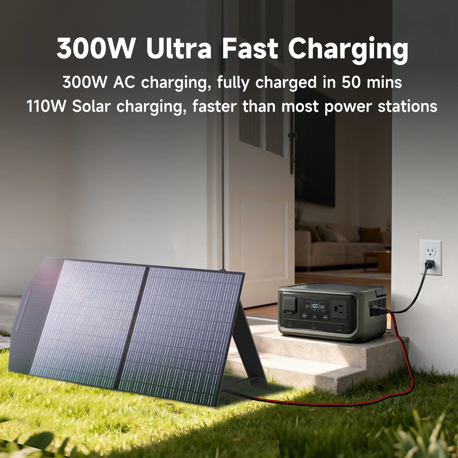 ALLPOWERS VOLIX P300 Solar Generator 256Wh Portable Power Station & SE100 100W Monocrystalline Solar Panel for Camping RV home
