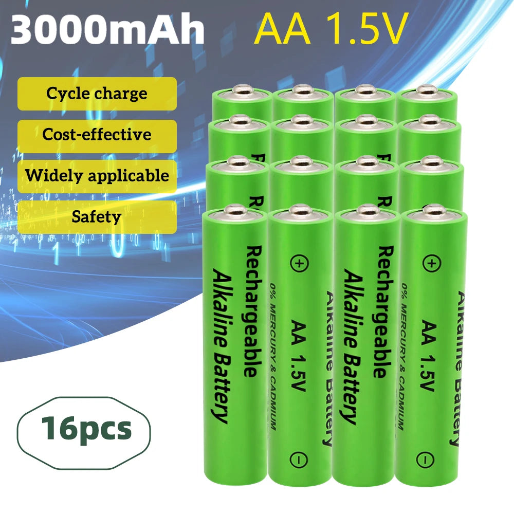 1.5V AA Rechargeable Alkaline Battery 3000mah For Torch Toys Clock MP3 Radio Video Game Digital Camera AA AAABattery
