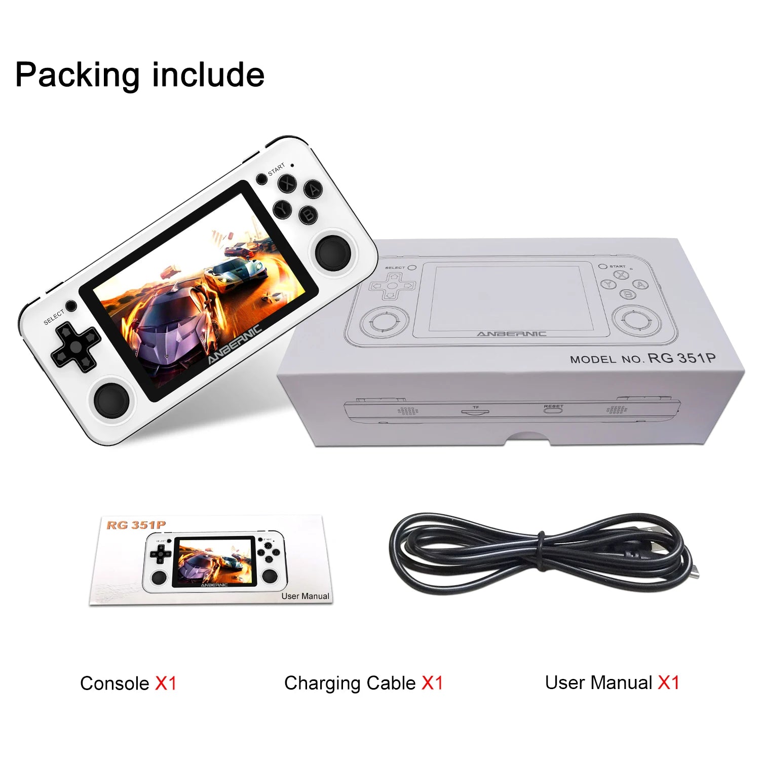 ANBERNIC RG351P Handheld Retro Game Console 3.5 Inch IPS Screen 64G TF Card 2500 Classic Games 3500 mAh Double 3D Rocker Gift