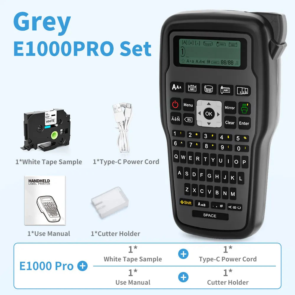 E1000PRO Tube Label Printer Sticker Label Printer & Label Tape 12mm Compatible for Brother Ptouch Label Machine TZe-231 HSe-231