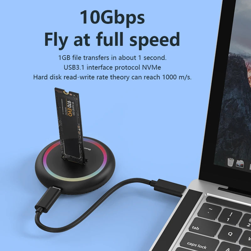 Blueendless Dual Protocol SSD M.2 Docking Station RGB LED Light M.2 SATA USB C SSD Case NVME+NGFF HDD SSD Docking Station Solid