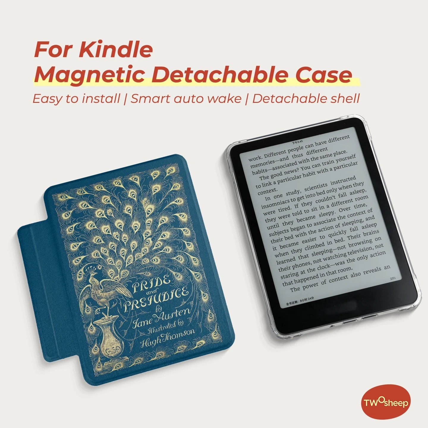 Twosheep suit for Kindle 11th Colosoft Paperwhite 12th 11th 10th 7th Magnetic Detachable Clear Back Auto Wake Sleep Vintage Book