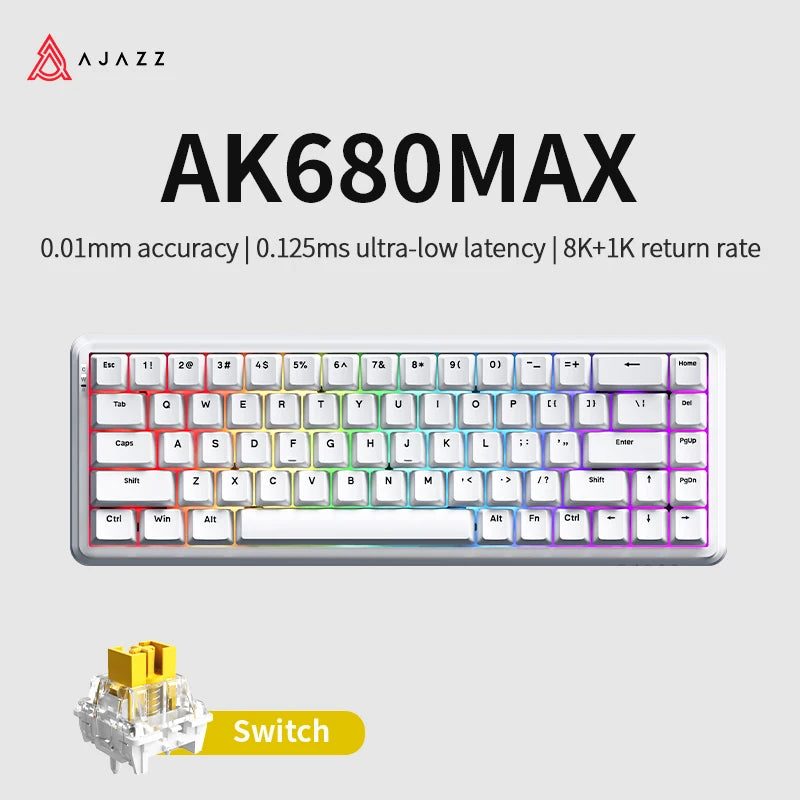 AJAZZ AK680 MAX Magnetic Axis Gaming Mechanical Keyboard 0.02mm accuracy 0.125ms ultra-low latency | 8K return rate 32K scan rate 8KHz return Quick triggering/resetting of aluminum alloy positioning plate with precision adjus