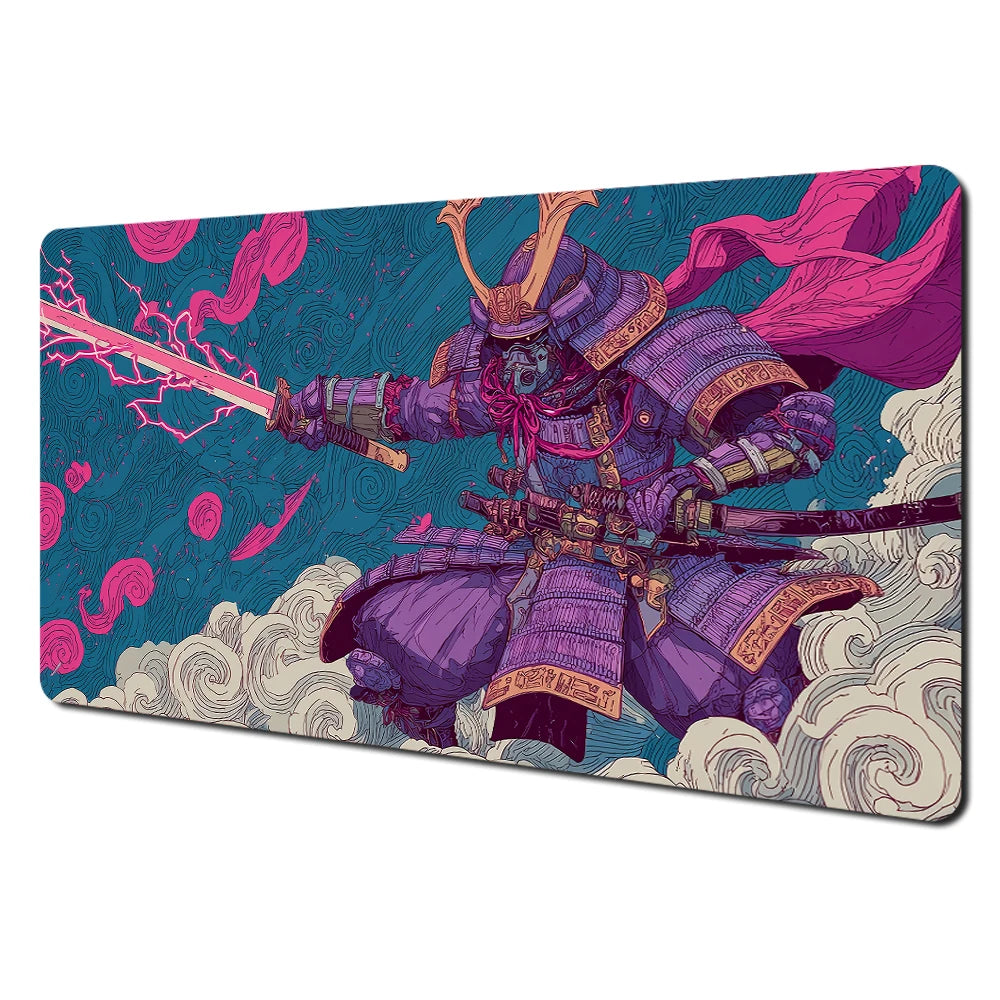 Japanese Ghost Samurai Pattern TCG Playmat Magic Card Battle Mat 35X60CM Deskmat Tapete Magic Mat Non-Slip Durable Stitched Edge