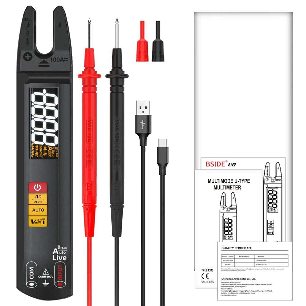 BSIDE U0 U-Type Clamp Meter 100A with T-RMS & Auto Test