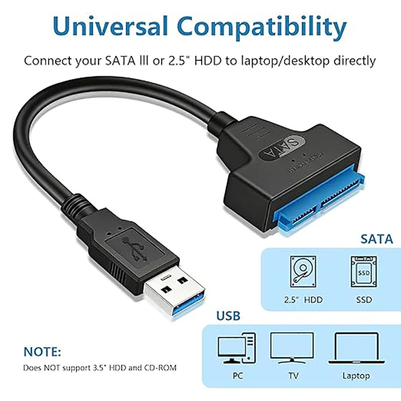 SATA to USB 3.0 Adapter Cable for 2.5 inch Hard Drive HDD/SSD Data Transfer,2in1 Sata Cable  External Hard Drive Converter