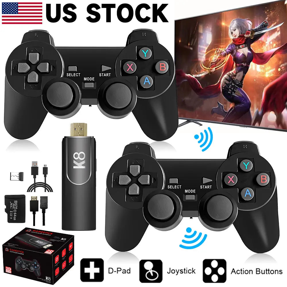 4K HD K8 Gamepad 64G Retro Video Game Console 40000+ Game 40+ Emulator Dual Wireless 2.4G Controller Retro Console Kids Gift Gam