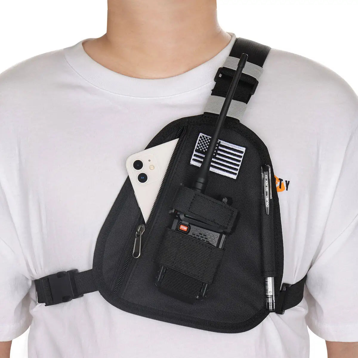 ABBRREE Radio Chest Harness Tactical Vest Nylon Vest Chest Rig Pack Bag Pouch Holster Walkie Talkie for BF-888S UV-5R