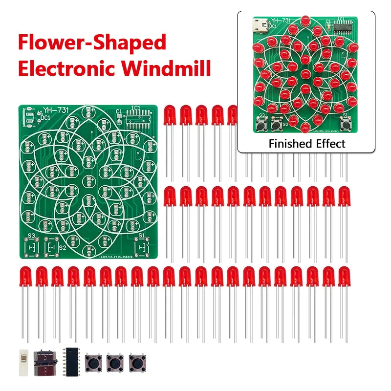 DIY Electronic Kit Multi Style Pattern Electronic Windmill Flowing Water Light 43 LED 5V Fun Soldering Component Training Suite