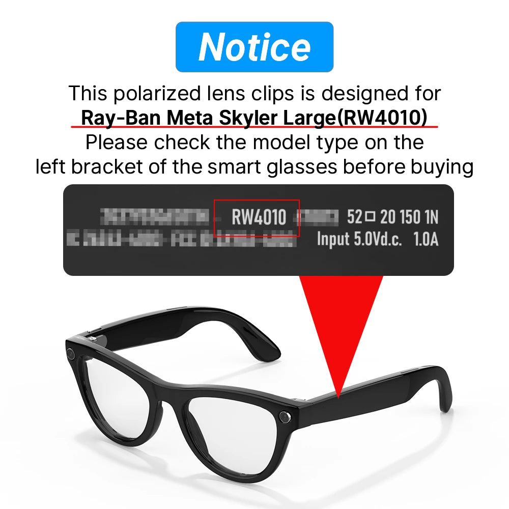HiBLOKS For Ray-Ban Meta Skyler RW4010/RW4014 (Gen 2) Smart Glasses Clip UV Protection Sunglasses Lenses AI Glasses Accessories