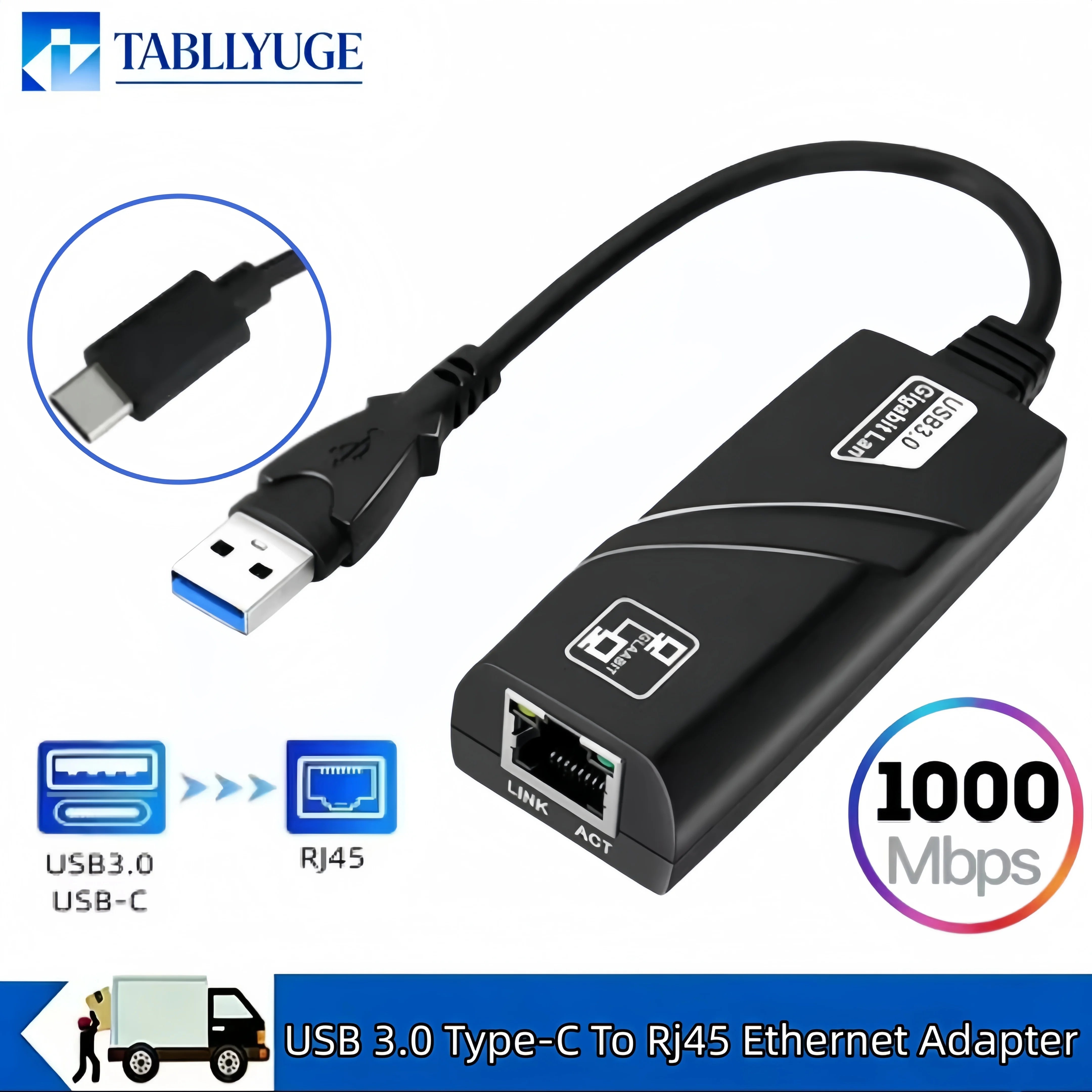 USB 3.0 to RJ45 Gigabit Ethernet Adapter 10/100/100embps Wired LAN Network Card for PC Laptop Mac Windows Android Not fon Switch