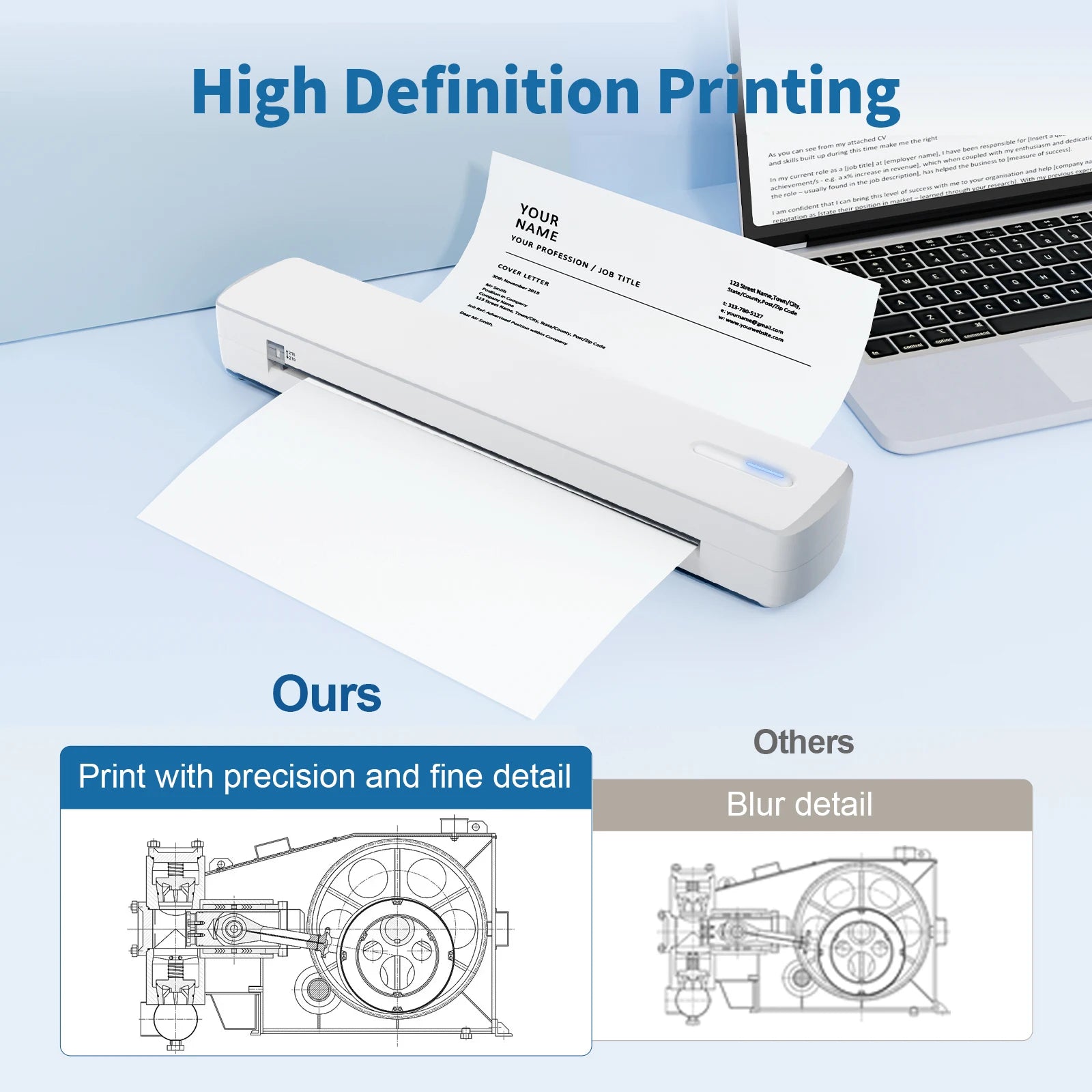 Portable Printer Wireless Inkless Thermal Printer A4 Bluetooth C80 300DPI Mobile Support Android iOS for Office Work Home School