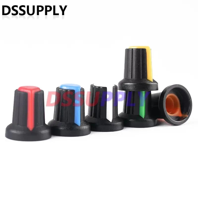 30PCS/LOT WH148 Potentiometer Knob Kits New Plastic Knobs Cap 6mm Shaft Hole AG2 Yellow Orange Blue White Red 5Values*6PCS=30PCS