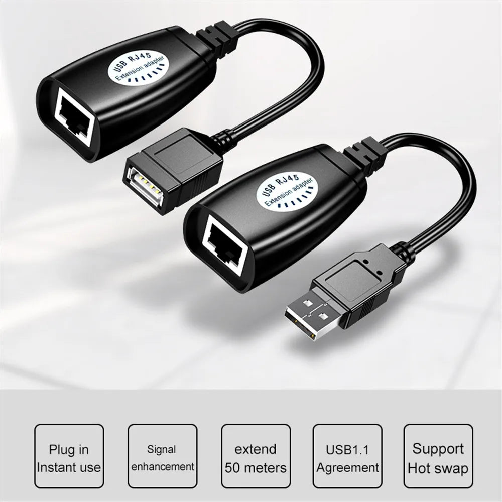 Extension Adapter 1pair USB to RJ45 LAN Cable Extender Over Cat5 RJ45 Cat6 Patch Cord Black Networking Accessories